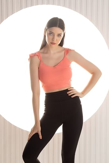 Front listing image for Comfort-Fit Active Crop Top in Peach Colour with Removable Pads	