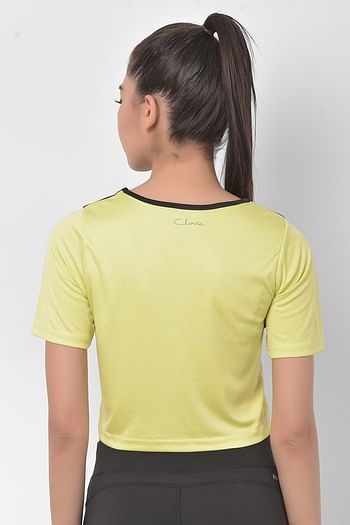 Back listing image for Comfort Fit Active Cropped T-shirt in Yellow with Yoke Panel	
