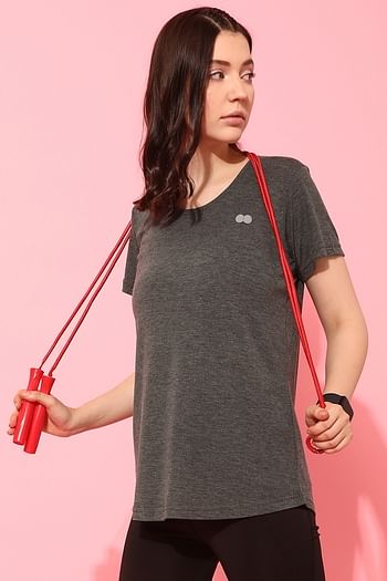 Front listing image for Comfort Fit Longline Active T-shirt in Dark Grey Melange