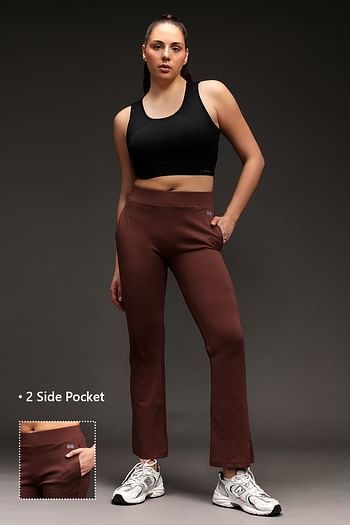Front listing image for Comfort Fit High-Rise Flared Yoga Pants in Brown with Side Pockets