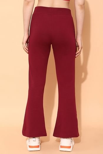 Back listing image for Comfort Fit High-Rise Flared Yoga Pants in Maroon with Side Pockets