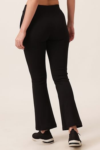 Back listing image for Comfort Fit High-Waist Flared Yoga Pants in Black with Side Pockets