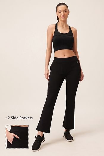 Front listing image for Comfort Fit High-Waist Flared Yoga Pants in Black with Side Pockets