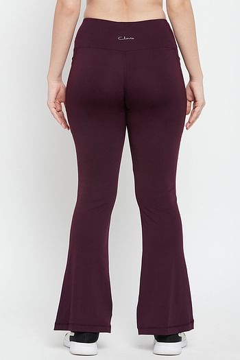 Back listing image for High Waist Flared Yoga Pants in Plum Colour with Side Pockets