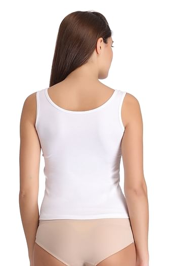 Back listing image for Stretchable Cotton Tank Top In White