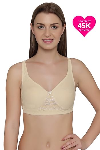 Front listing image for Non-Padded Non-Wired Full Coverage T-shirt Bra in Cream Colour - Cotton
