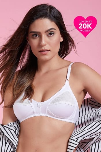 Clovia Full Cup Lacy Bra in White - Cotton Rich