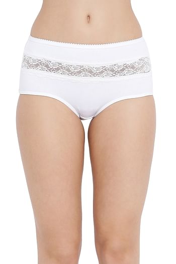 Front listing image for Cotton High Waist Hipster Panty with Lace Insert In White