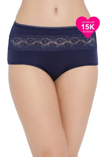 Clovia Cotton High Waist Hipster Panty with Lace Insert