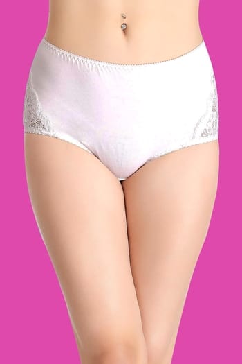 Clovia High Waist Hipster with Lace Panels in White - Cotton