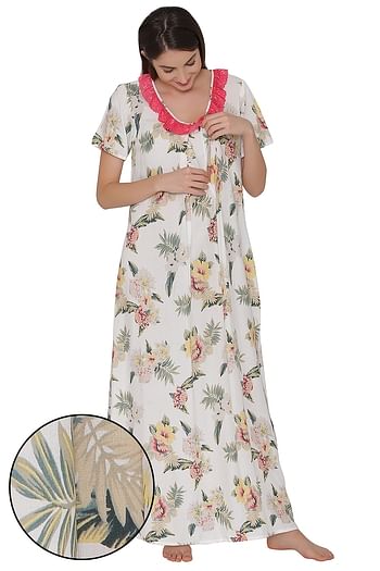 Front listing image for Print Me Pretty Maternity Nightdress in White - Cotton