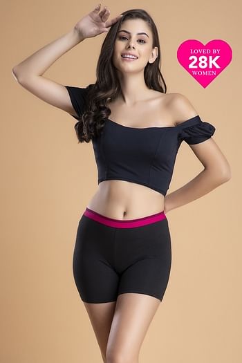 Front listing image for Cotton Mid Waist Boyleg Panty In Black