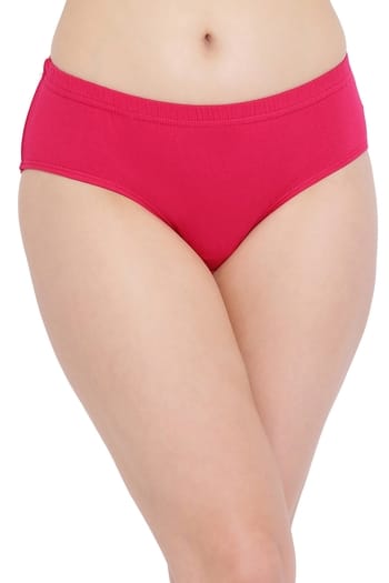 Clovia Cotton Mid Waist Hipster Panty with Inner Elastic In Pink