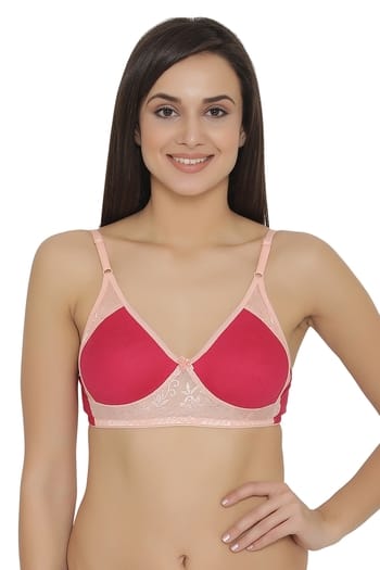 Clovia Non-Padded Non-Wired Full Coverage Bra in Pink - Cotton Rich