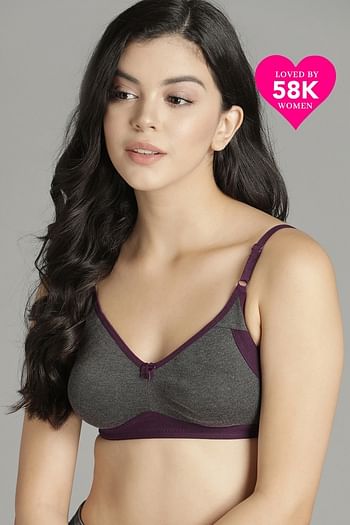 Front listing image for Non-Padded Non-Wired Full Coverage Bra in Grey - Cotton