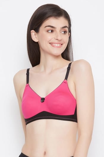 Clovia Cotton Non-Padded Non-Wired Full Coverage T-Shirt Bra in Pink