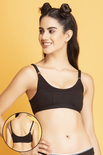 Clovia Low Impact Cotton Non-Padded Non-Wired Sports Bra in Black