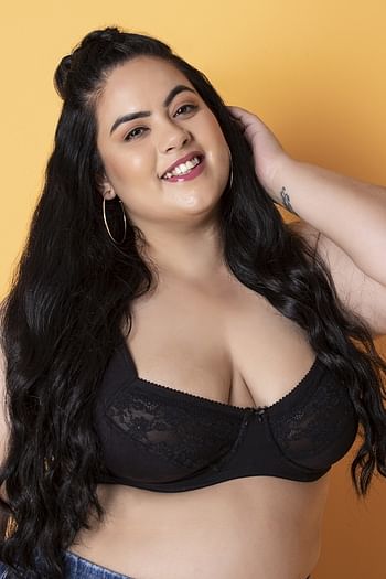 Back listing image for Non-Padded Underwired Full Figure Plus Size Bra in Black - Cotton