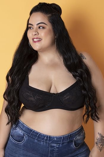 Front listing image for Non-Padded Underwired Full Figure Plus Size Bra in Black - Cotton