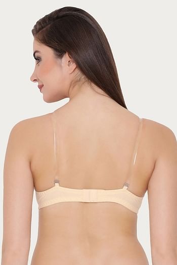 Back listing image for Non-Padded Wirefree Full Coverage Strapless Tube Bra With Detachable Transparent Straps in Beige - Cotton