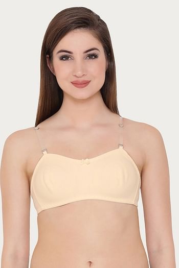 Front listing image for Non-Padded Wirefree Full Coverage Strapless Tube Bra With Detachable Transparent Straps in Beige - Cotton