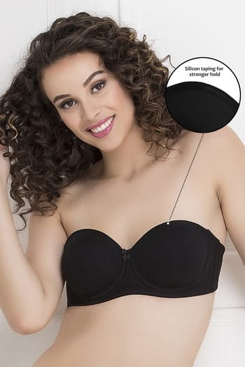 Clovia Padded Underwired Full Coverage Multiway Strapless T-Shirt Bra in Black - Cotton