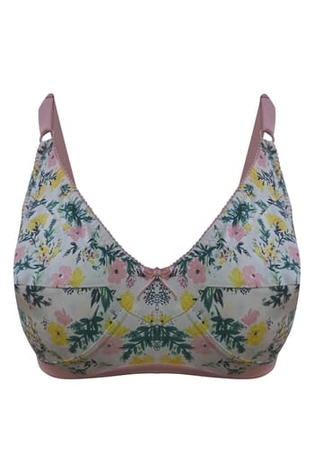 Clovia Non-Padded Non-Wired Full Cup Floral Print Bra in White- Cotton Rich