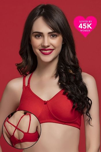 Front listing image for Non-Padded Non-Wired Full Coverage Multiway T-Shirt Bra in Red - Cotton Rich