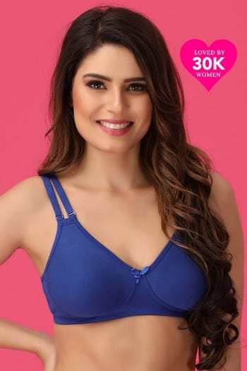 Clovia Non-Padded Non-Wired Full Coverage Multiway T-Shirt Bra in Blue - Cotton Rich