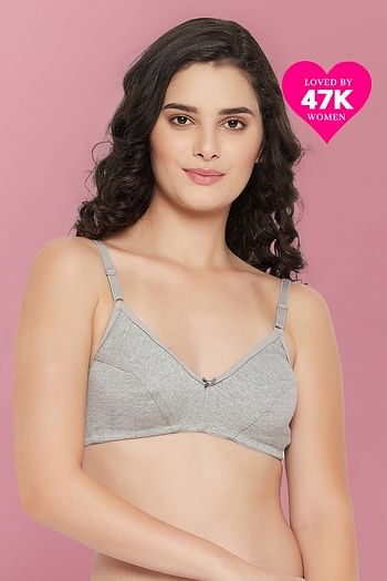 Front listing image for Non-Padded Non-Wired Demi Cup Bra in Grey Melange - Cotton Rich