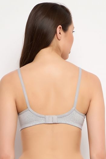 Back listing image for Non-Padded Non-Wired Demi Cup Bra in Grey Melange - Cotton Rich