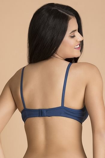 Back listing image for Non-Padded Non-Wired Full Coverage T-Shirt Bra in Navy Blue - Cotton