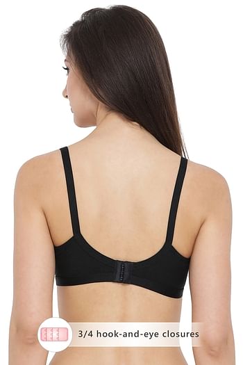 Back listing image for Non-Padded Non-Wired Full Coverage T-Shirt Bra In Black - Cotton Rich