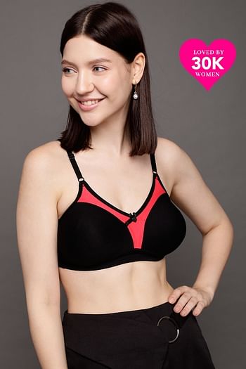 Front listing image for Non-Padded Non-Wired Full Coverage T-Shirt Bra in Black - Cotton Rich