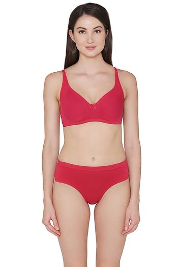Front listing image for Non-Padded Non-Wired T-shirt Bra with Hipster Panty in Pink - Cotton Rich