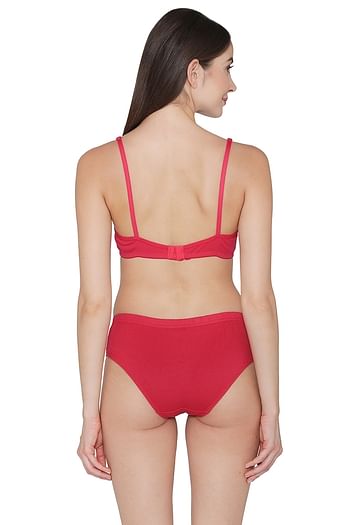 Back listing image for Non-Padded Non-Wired T-shirt Bra with Hipster Panty in Pink - Cotton Rich