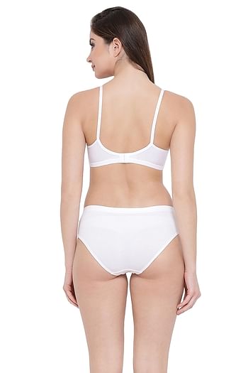 Back listing image for Non-Padded Non-Wired T-Shirt Bra with Hipster Panty in White - Cotton Rich