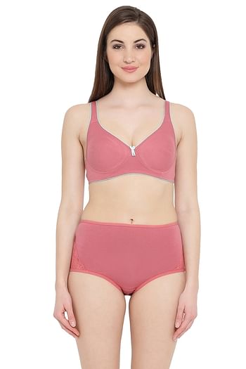 Front listing image for Cotton Rich Non-Padded Non-Wired T-Shirt Bra & Hipster Panty Set in Dusty Pink