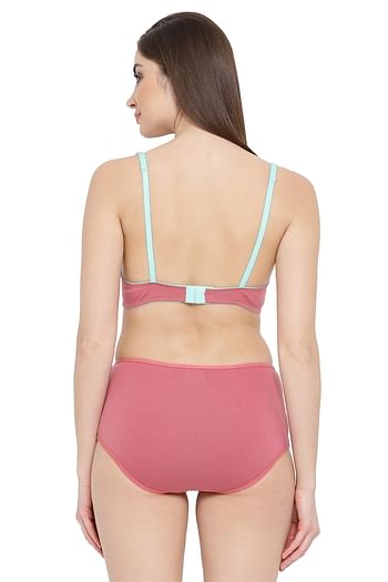 Back listing image for Cotton Rich Non-Padded Non-Wired T-Shirt Bra & Hipster Panty Set in Dusty Pink