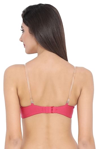 Back listing image for Non-Padded Non-Wired Full Coverage T-Shirt Tube Bra with Detachable Straps In Pink - Cotton Rich