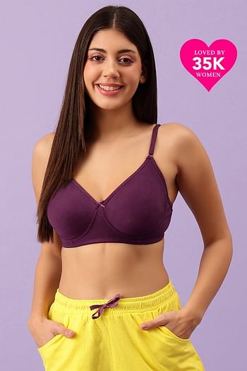 Front listing image for Non-Padded Non-Wired Full Coverage T-shirt Bra in Purple - Cotton