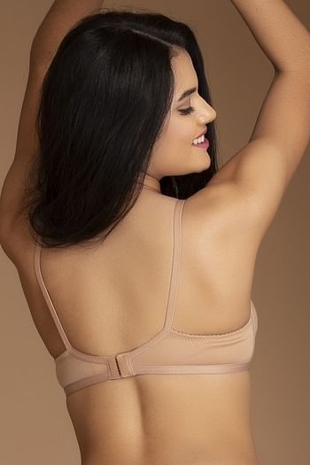 Back listing image for Non-Padded Non-Wired Full Coverage Spacer Cup Bra in Nude Colour - Cotton