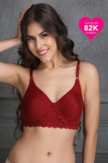 Front listing image for Flair Non-Padded Non-Wired Full Coverage Spacer Cup T-shirt Bra in Maroon - Cotton