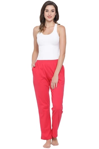 Clovia Pyjama with Elastic Waistband in Pink - Cotton Rich