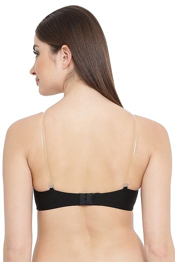 Back listing image for Tube Bra With Detachable Transparent Straps In Black - Cotton Rich