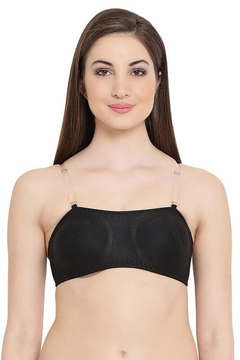 Front listing image for Tube Bra With Detachable Transparent Straps In Black - Cotton Rich