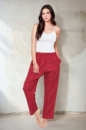 Front listing image for Dot Print Pyjama in Maroon - Rayon