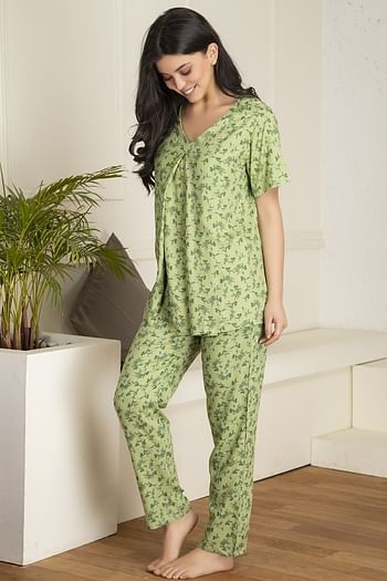 Back listing image for Feeding Pretty Florals Top & Pyjama in Mint Green - Rayon