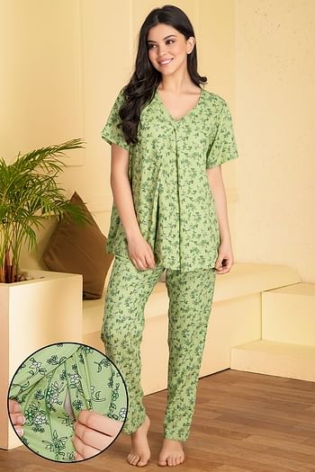 Front listing image for Feeding Pretty Florals Top & Pyjama in Mint Green - Rayon
