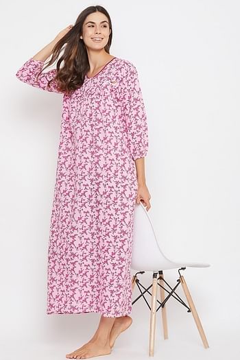 Back listing image for Feeding Print Me Pretty Long Nighty in Light Pink - 100% Cotton